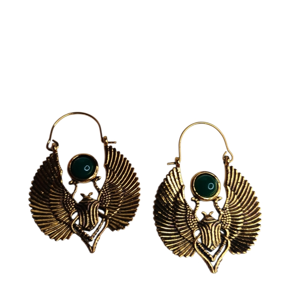 Elegant Gold and Green Winged Fashion Earrings